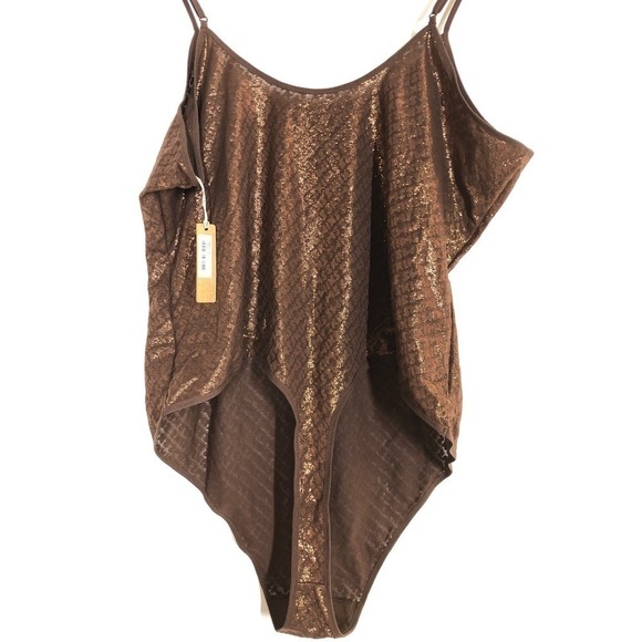 SKIMS Logo Mesh Foil Cami Bodysuit Cocoa Brown NWT Size 4X - Picture 8 of 12